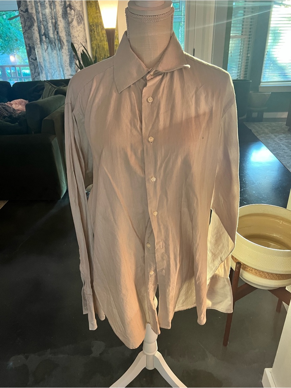 Barneys New York Men's Light Beige Button-Front Dress Shirt